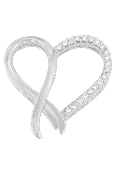 1/4 cttw Round Cut Diamond Ribbon and Heart Accent Necklace